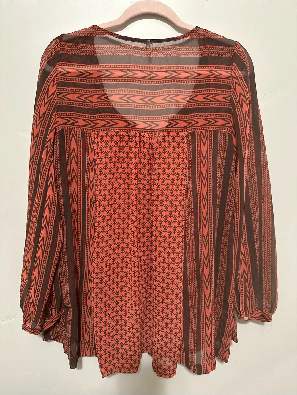 Free People Rust and Navy Patterned Long-Sleeve Tunic
